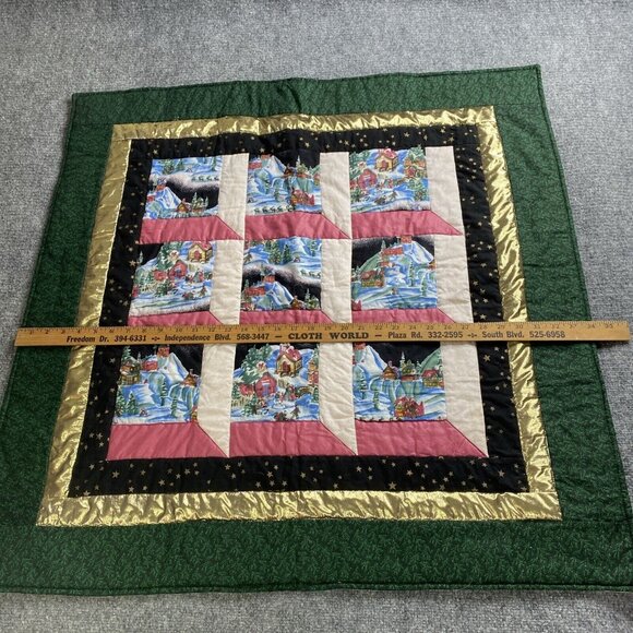 Christmas Wall Hanging‎ Quilt Handmade Square Printed Town Scenes Snow - Picture 11 of 15